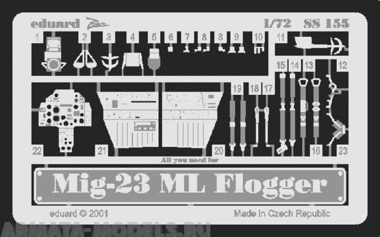 SS155 Фототравление MiG-23 ML Flogger интерьер (Eduard) 1/72
