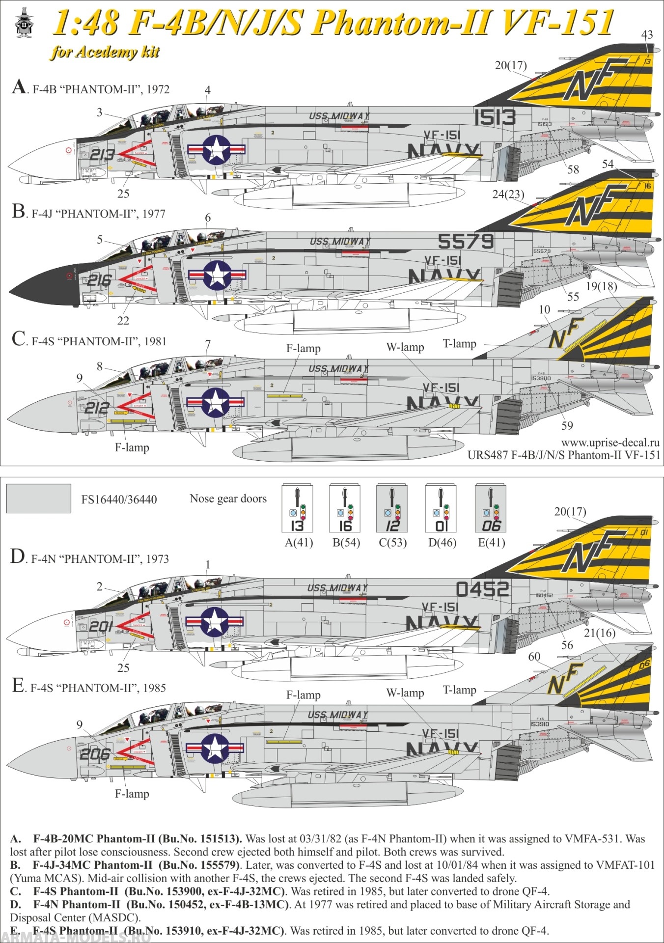 URS487 Декали для F-4B/N/J/S Phantom VF-151