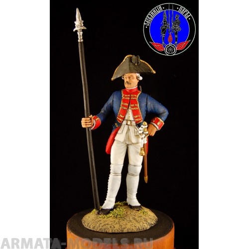 ОП.60.046 Фигура из белого металла  Унтер офицер мушк. Цеге фон Мантейфеля полка с 1756 по 1761год.  Студия Оловянный Парад