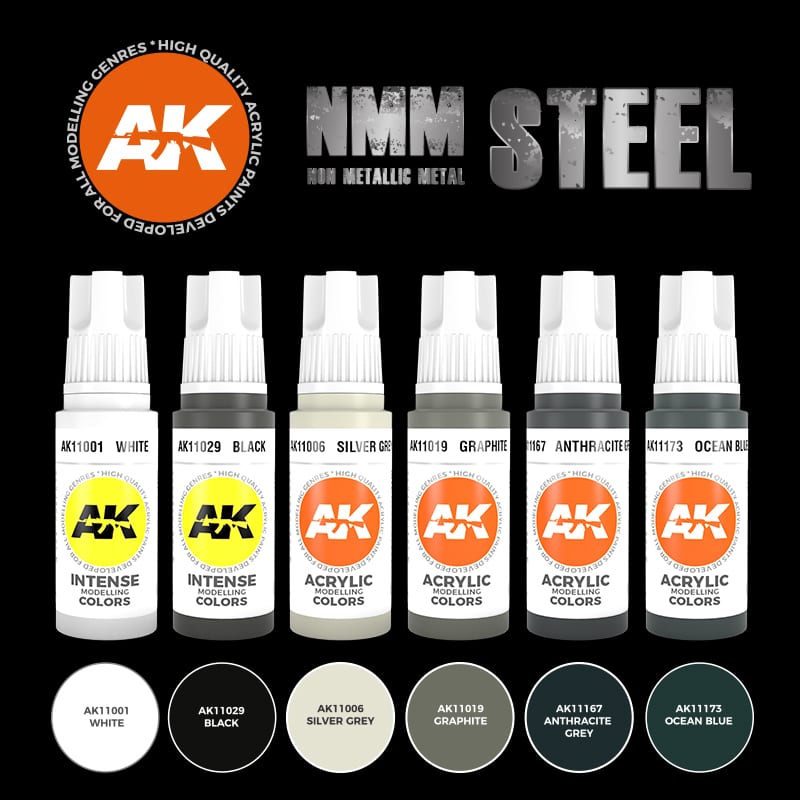 AK11601 Набор акриловых красок NON METALLIC METAL: STEEL SET